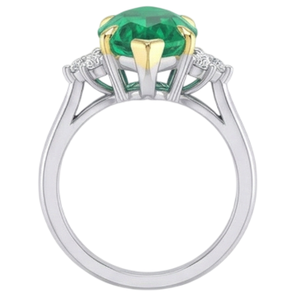 Natural Real ( Not Lab Grown ) Marquise Shape Green Emerald GIA Engagement Ring With Diamonds