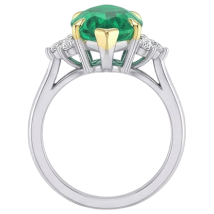 Natural Real ( Not Lab Grown ) Marquise Shape Green Emerald GIA Engagement Ring With Diamonds