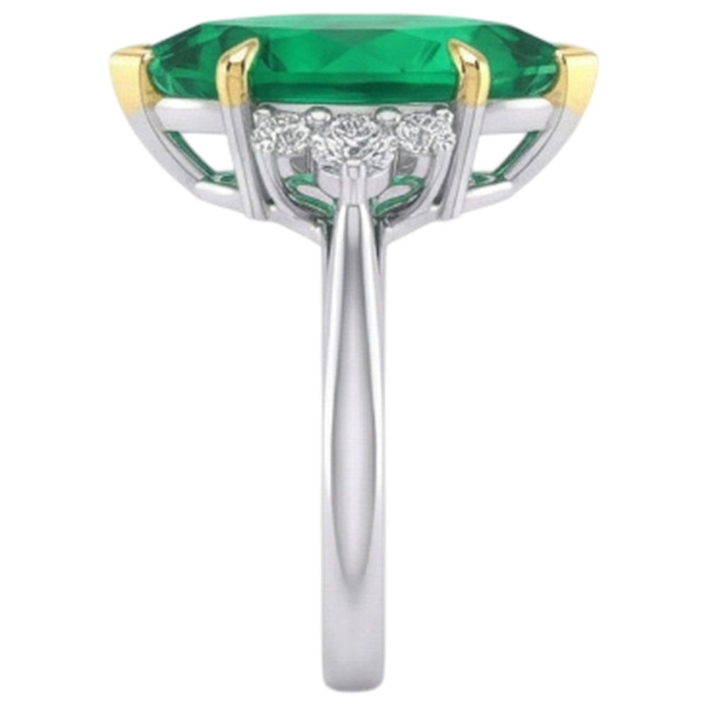 Natural Real ( Not Lab Grown ) Marquise Shape Green Emerald GIA Engagement Ring With Diamonds