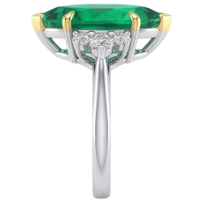 Natural Real ( Not Lab Grown ) Marquise Shape Green Emerald GIA Engagement Ring With Diamonds