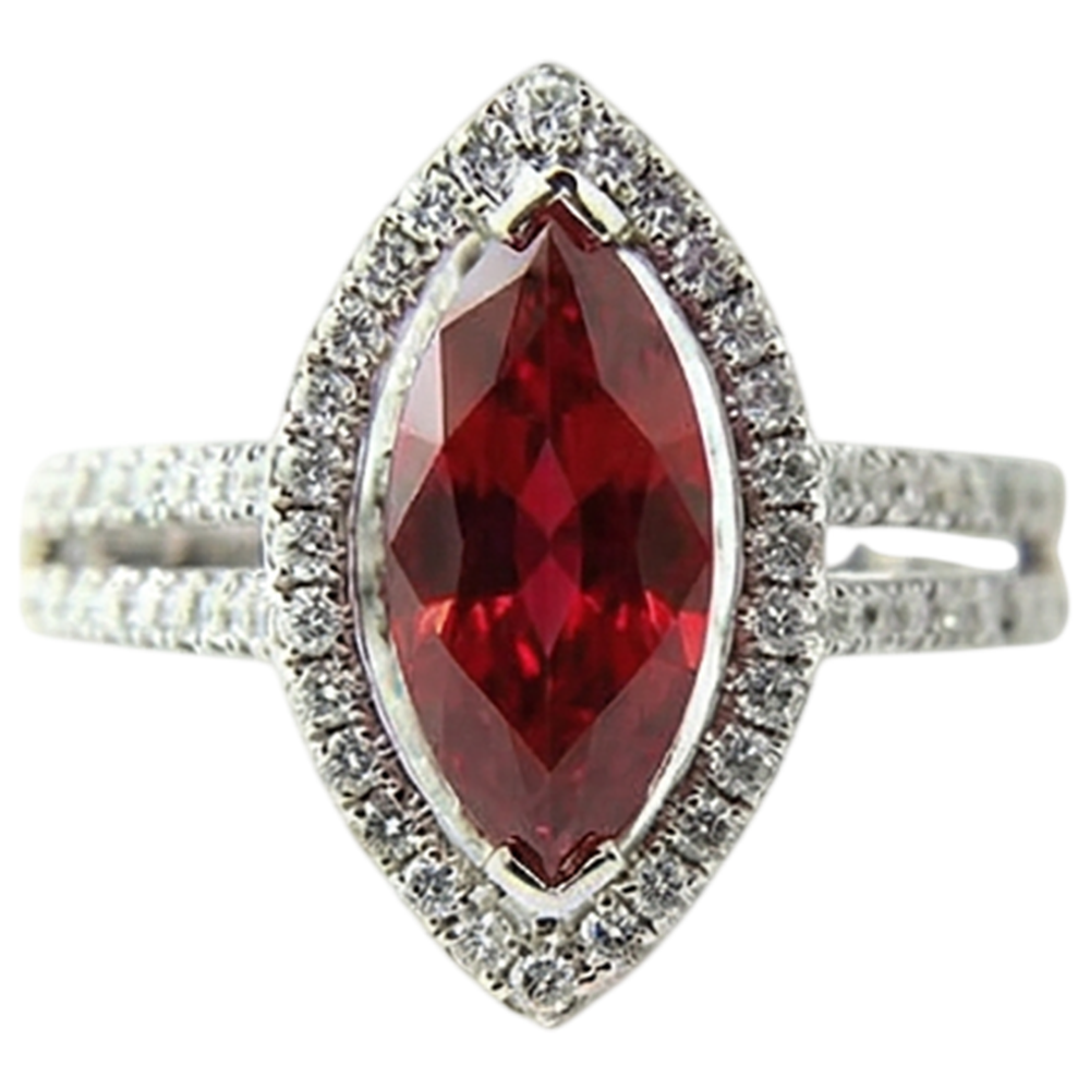 Marquise Shape Red Ruby & Natural Earth Mined Diamond Ring 4.50 Carats White Gold Jewelry