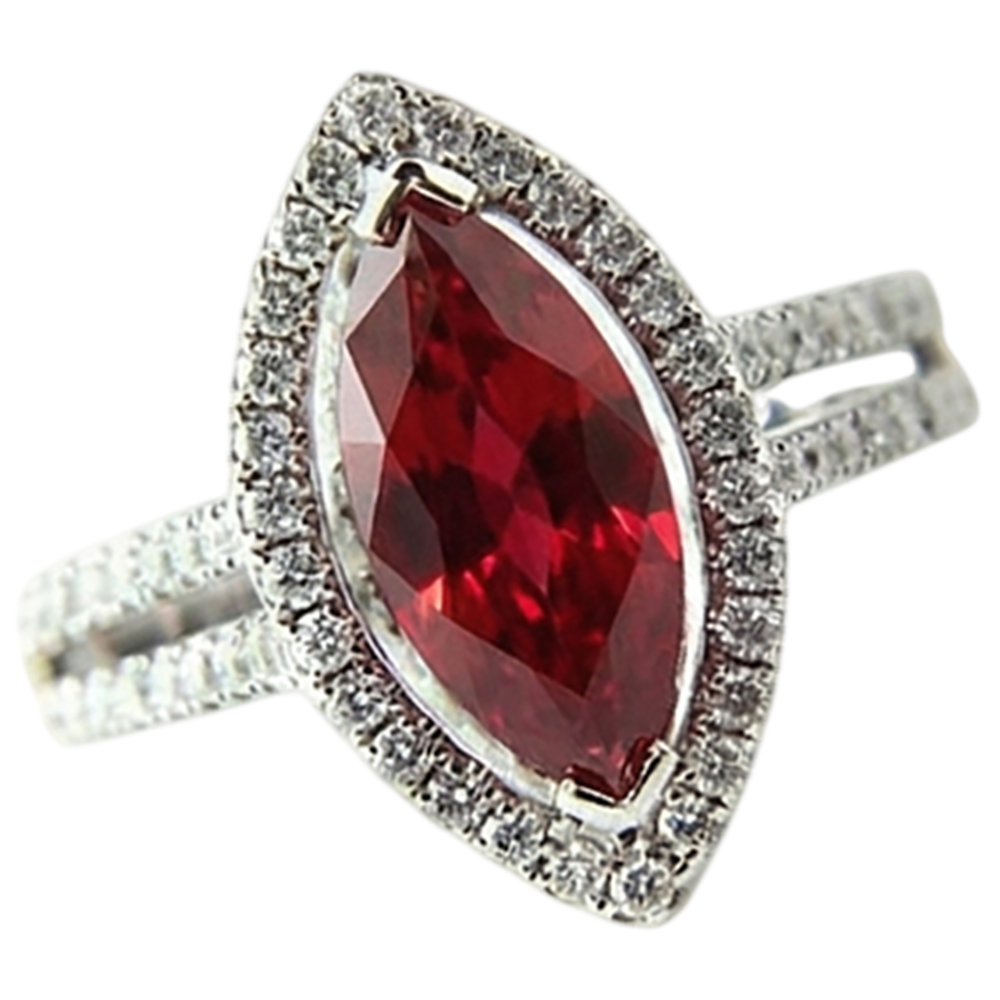 Marquise Shape Red Ruby & Natural Earth Mined Diamond Ring 4.50 Carats White Gold Jewelry
