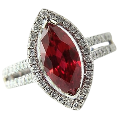 Marquise Shape Red Ruby & Natural Earth Mined Diamond Ring 4.50 Carats White Gold Jewelry