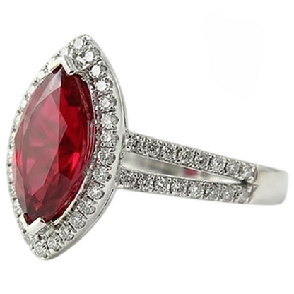 Marquise Shape Red Ruby & Natural Earth Mined Diamond Ring 4.50 Carats White Gold Jewelry