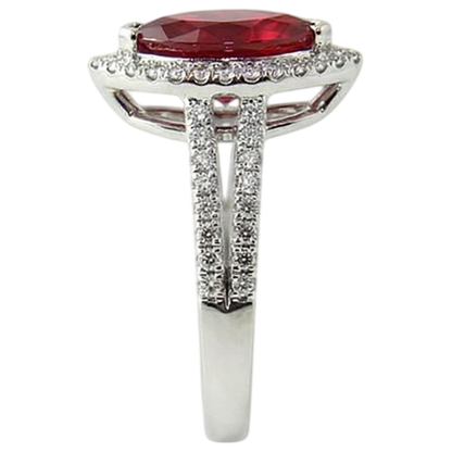 Marquise Shape Red Ruby & Natural Earth Mined Diamond Ring 4.50 Carats White Gold Jewelry