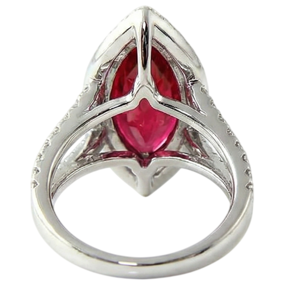 Marquise Shape Red Ruby & Natural Earth Mined Diamond Ring 4.50 Carats White Gold Jewelry