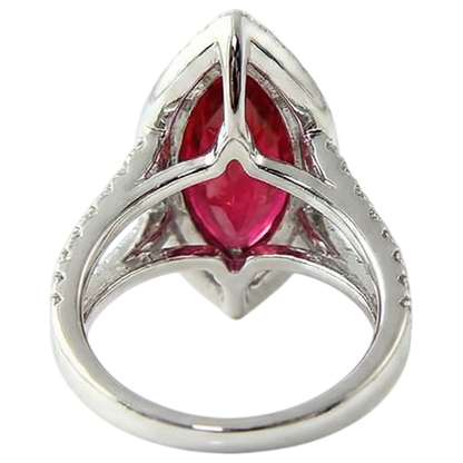 Marquise Shape Red Ruby & Natural Earth Mined Diamond Ring 4.50 Carats White Gold Jewelry