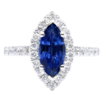 Marquise Shape Sri Lanka Blue Sapphire Round Natural Earth Mined Diamond Ring 2.60 Ct