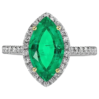 Natural Real ( Not Lab Grown ) Marquise Shaped Green Emerald GIA Ring Diamond Engagement Jewelry