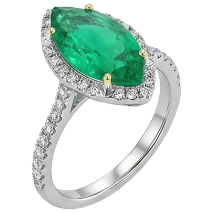 Natural Real ( Not Lab Grown ) Marquise Shaped Green Emerald GIA Ring Diamond Engagement Jewelry