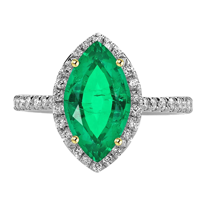 Marquise Shaped Green Emerald Ring Diamond Engagement Jewelry