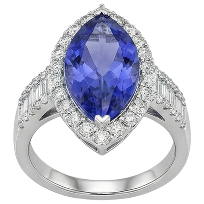 Marquise Tanzanite And Natural Earth Mined Diamond 17.25 Ct Ring White Gold 14K