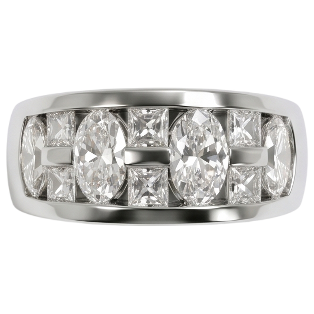 Marquise & Princess Cut Diamond Engagement Mens Band Ring White Gold 10K 5 Ct