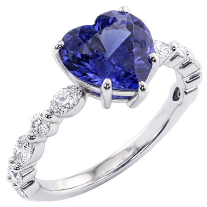 Marquise & Round Natural Earth Mined Diamond Ring Heart Light Blue Sapphire 3 Carats