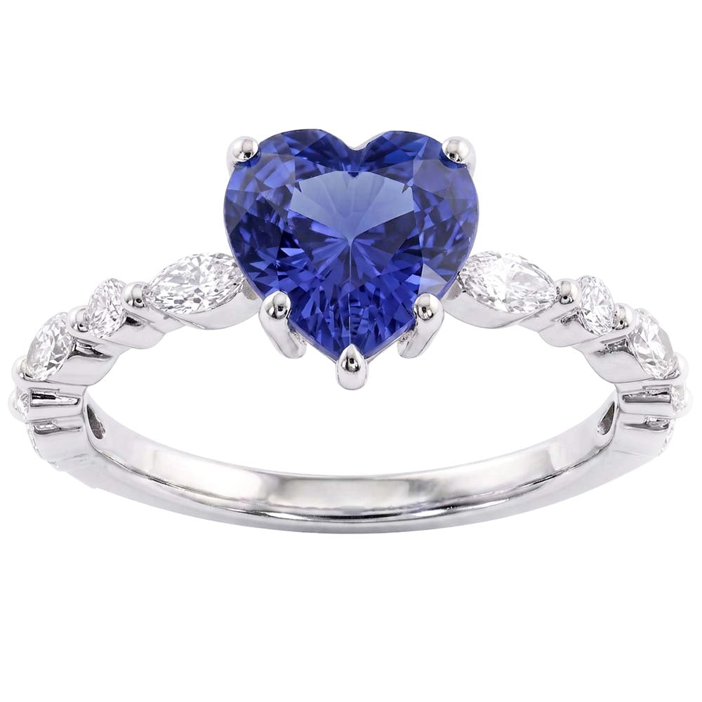 Marquise & Round Natural Earth Mined Diamond Ring Heart Light Blue Sapphire 3 Carats