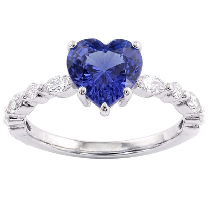 Marquise & Round Natural Earth Mined Diamond Ring Heart Light Blue Sapphire 3 Carats