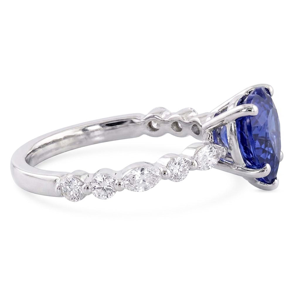 Marquise & Round Natural Earth Mined Diamond Ring Heart Light Blue Sapphire 3 Carats