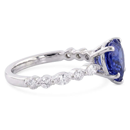 Marquise & Round Natural Earth Mined Diamond Ring Heart Light Blue Sapphire 3 Carats