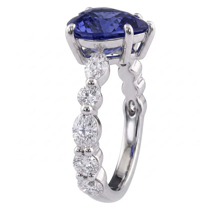 Marquise & Round Natural Earth Mined Diamond Ring Heart Light Blue Sapphire 3 Carats