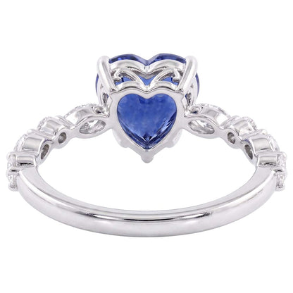 Marquise & Round Natural Earth Mined Diamond Ring Heart Light Blue Sapphire 3 Carats