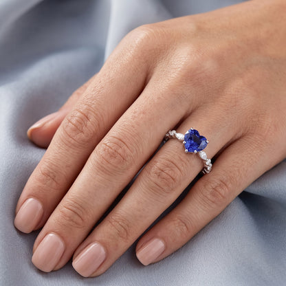 Marquise & Round Natural Earth Mined Diamond Ring Heart Light Blue Sapphire 3 Carats