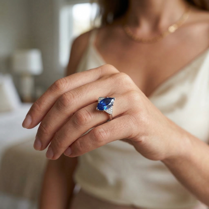 Marquise Blue Sapphire Engagement Ring With Small IGI CERTIFIED Diamonds 5.50 Carats