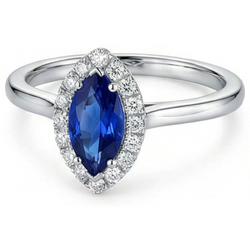 Marquise Ceylon Blue Sapphire Round Natural Earth Mined Diamonds 2 Ct Wedding Ring Gold
