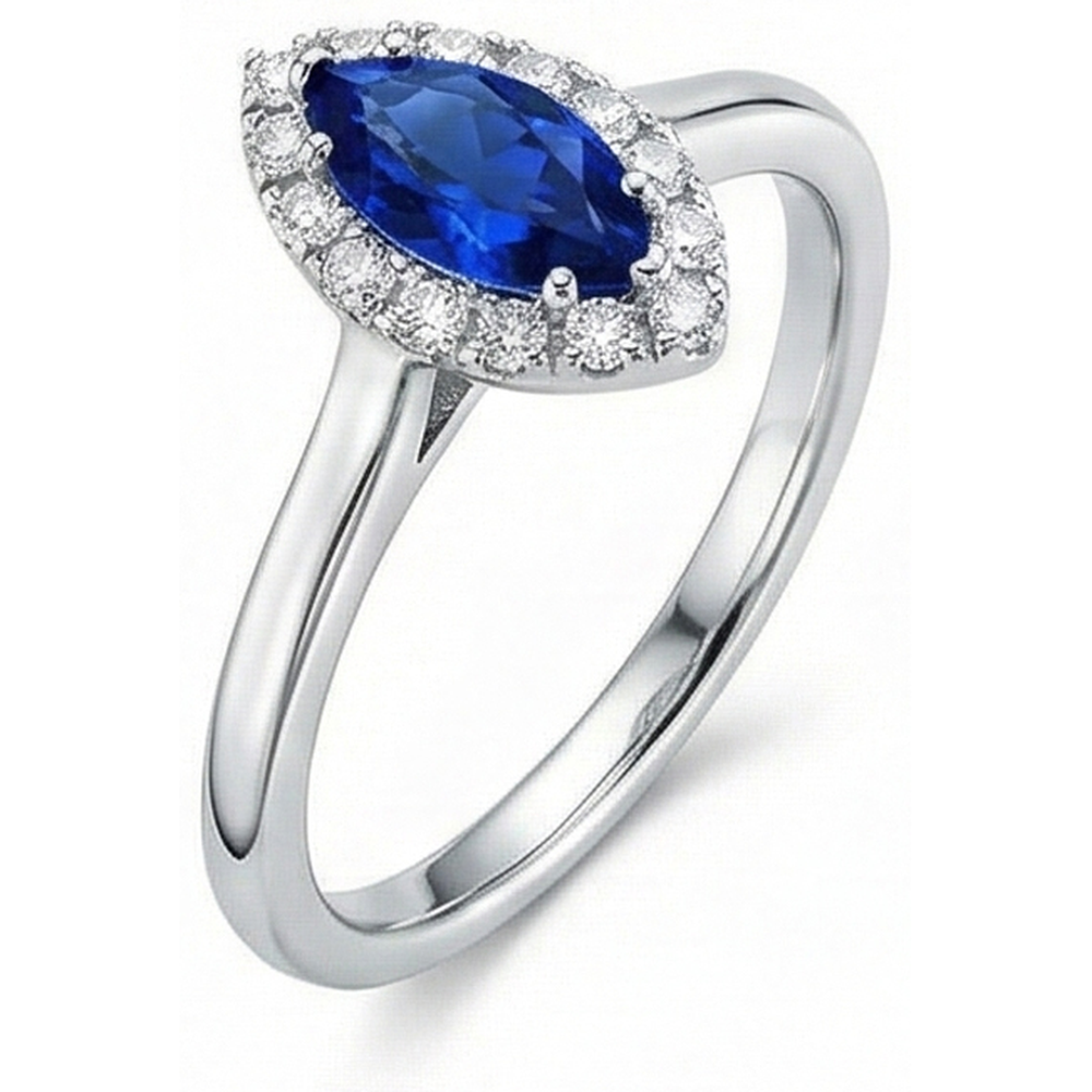 Marquise Ceylon Blue Sapphire Round Natural Earth Mined Diamonds 2 Ct Wedding Ring Gold