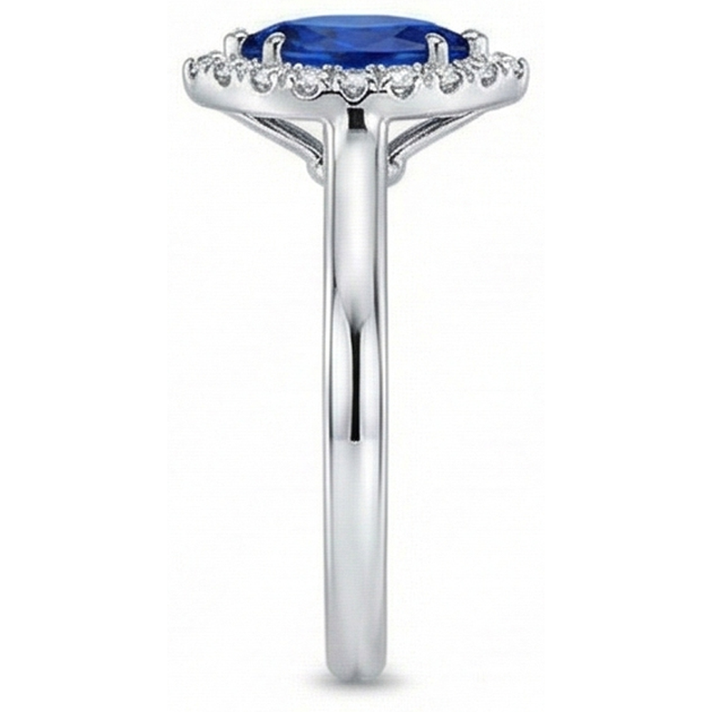 Marquise Ceylon Blue Sapphire Round Natural Earth Mined Diamonds 2 Ct Wedding Ring Gold