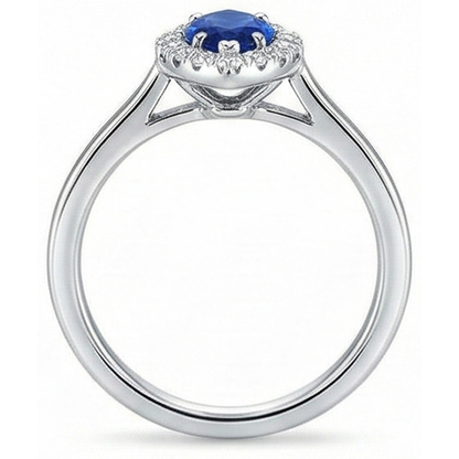 Marquise Ceylon Blue Sapphire Round Natural Earth Mined Diamonds 2 Ct Wedding Ring Gold