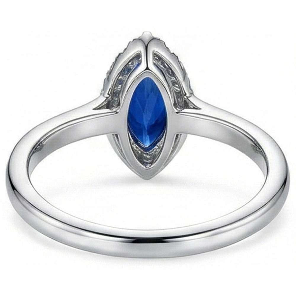 Marquise Ceylon Blue Sapphire Round Natural Earth Mined Diamonds 2 Ct Wedding Ring Gold