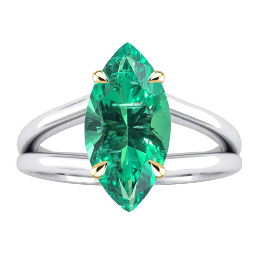 Marquise Colombian Green Emerald Engagement Ring