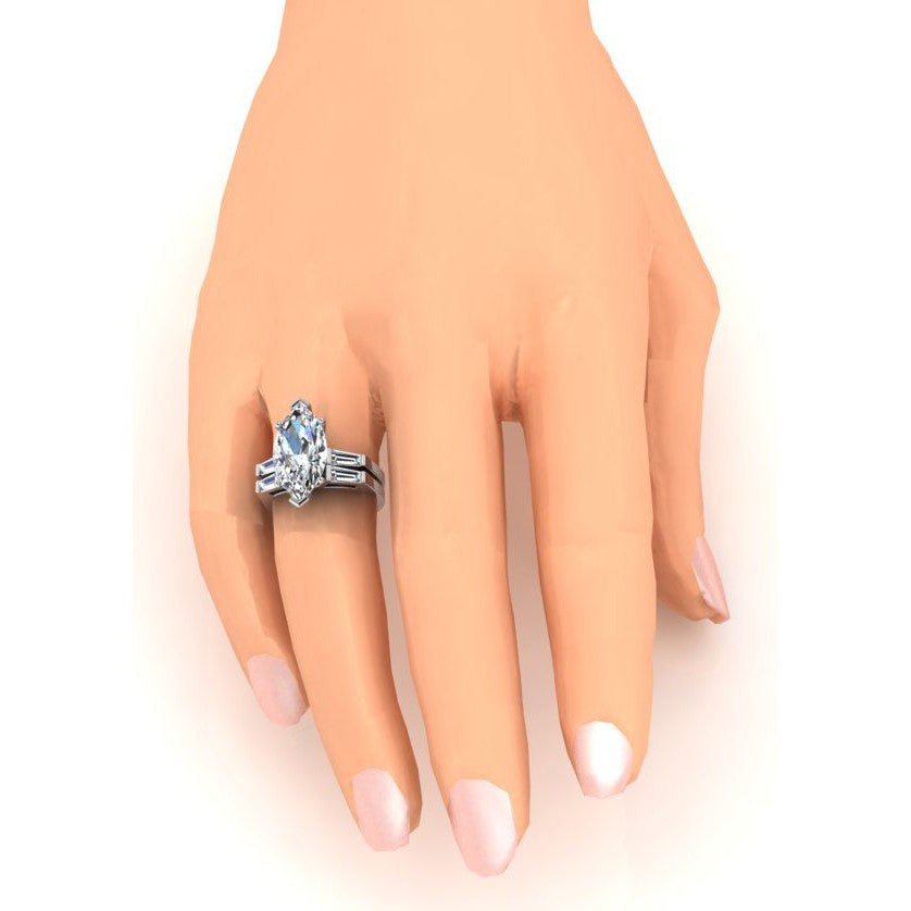 Marquise Cut Diamond Ring Engagement Set 3.50 Ct.