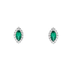 Marquise Cut Green Emerald With Round Diamond 4.30 Carats Stud Earrings