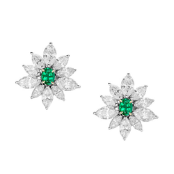 Natural Real ( Not Lab Grown ) Marquise Diamond Flower Style Earrings Oval Green Emerald GIA Jewelry