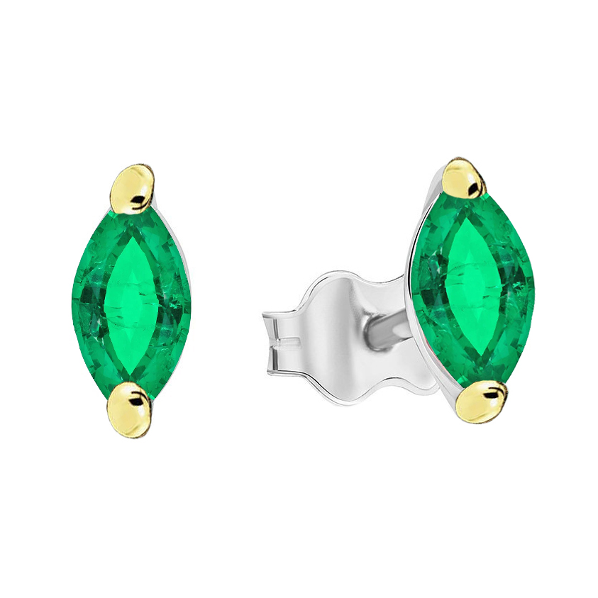 Marquise Shape Gemstone Earrings With Green Emeralds Push Backs