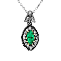 Natural Real ( Not Lab Grown ) Marquise Shape Gemstone Necklace Leaf Style Green Emerald GIA Pendant