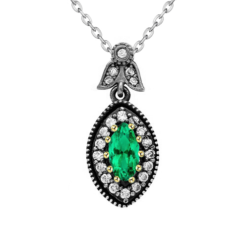 Marquise Shape Gemstone Necklace Leaf Style Green Emerald Pendant 