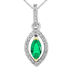 Marquise Shape Halo Pendant Pave Diamond Green Emerald