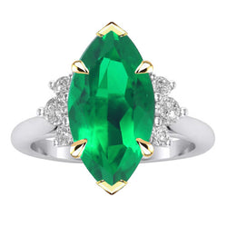 Marquise Shape Green Emerald Engagement Ring With Diamonds