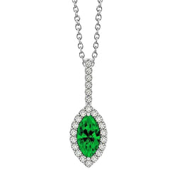 Marquise Shape Green Emerald With Natural Earth Mined Diamonds 5 Ct Pendant White Gold 14K