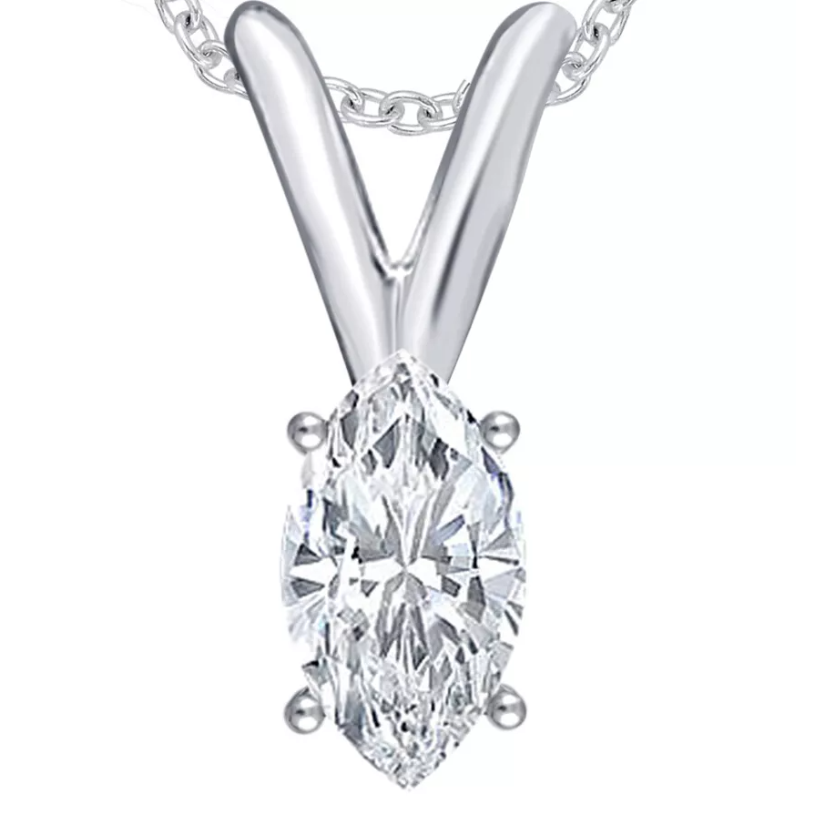 Marquise Cut 2 Carats Natural Earth Mined Diamond Necklace Pendant White Gold 14K
