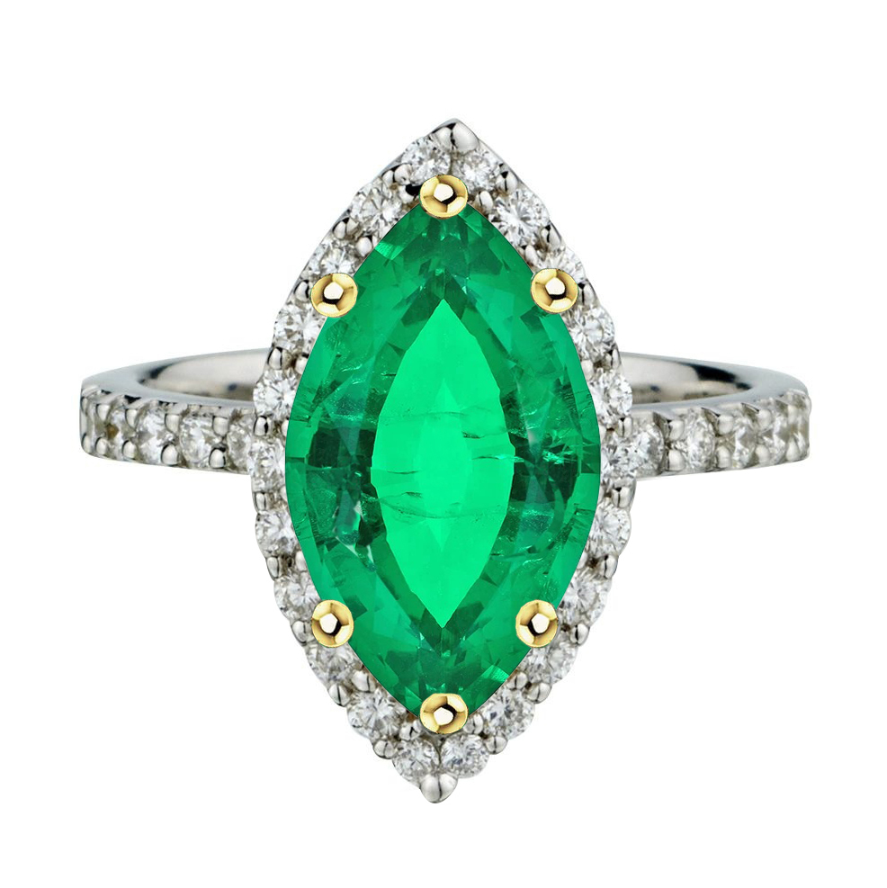 natural round emerald 3.50ct ring front view