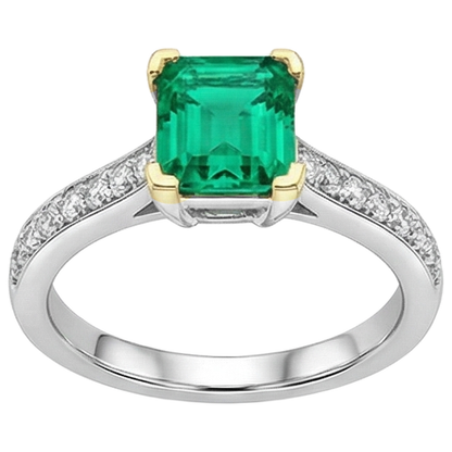Natural Real ( Not Lab Grown ) May Birthstone Green Emerald GIA Ring Diamond Engagement