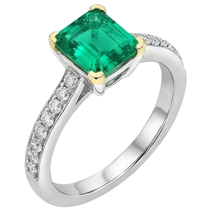 Natural Real ( Not Lab Grown ) May Birthstone Green Emerald GIA Ring Diamond Engagement