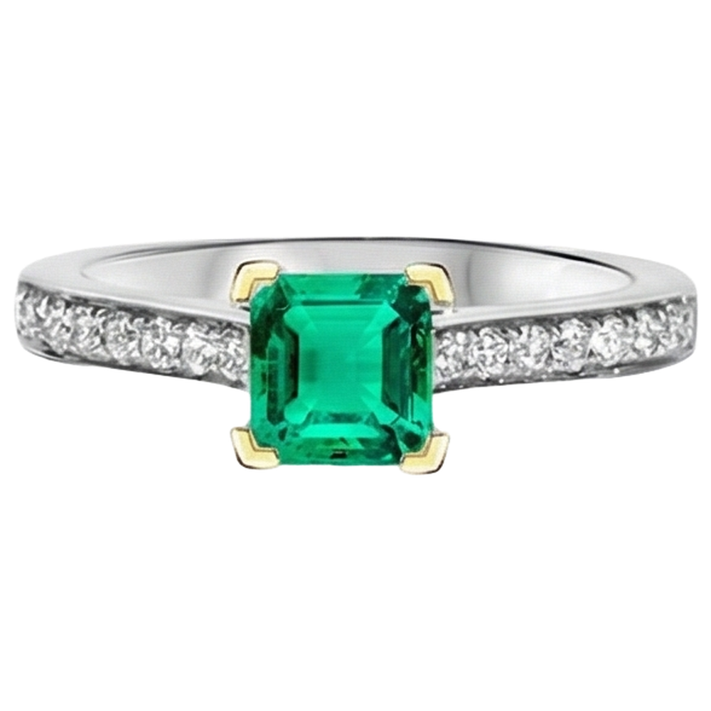 Natural Real ( Not Lab Grown ) May Birthstone Green Emerald GIA Ring Diamond Engagement