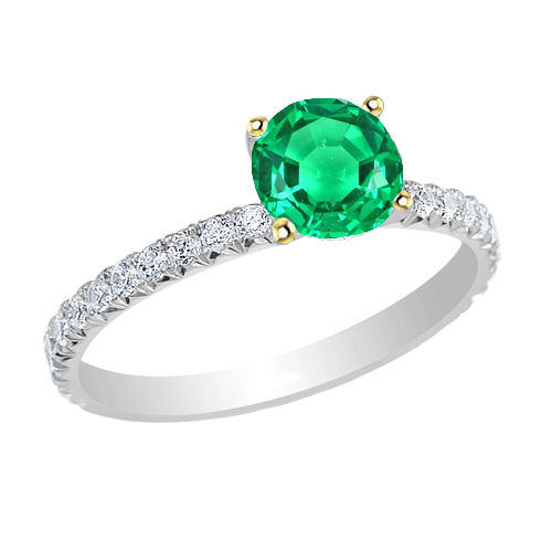 May Birthstone Green Emerald Ring With Diamonds Round Cut