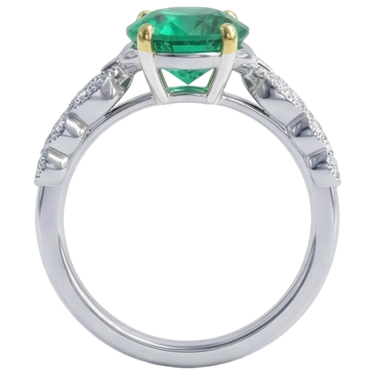 Natural Real ( Not Lab Grown ) May Birthstone Green Emerald GIA Ring Milgrain Diamond Jewelry