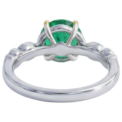 Natural Real ( Not Lab Grown ) May Birthstone Green Emerald GIA Ring Milgrain Diamond Jewelry