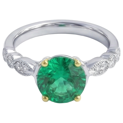 Natural Real ( Not Lab Grown ) May Birthstone Green Emerald GIA Ring Milgrain Diamond Jewelry